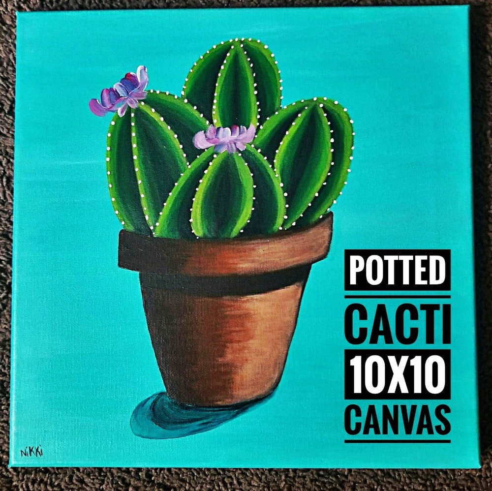 🌵Potted Cactus Original Painting 10x10 Canvas🌵